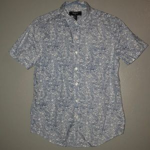 Blue/White Pattern Short Sleeve Button Up